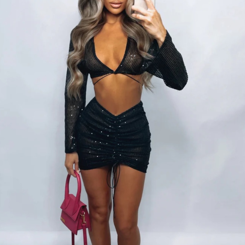 Sorelle Uk - black sequin skirt set - size small NWT